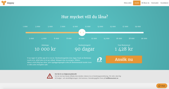 DayPay - Låna upp till 20 000 kr: Information och omdömen