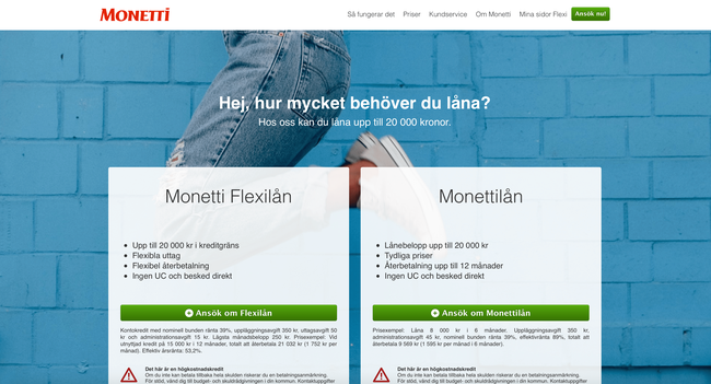 Monetti – Låna 2 000 till 20 000 kr: allt du behöver veta